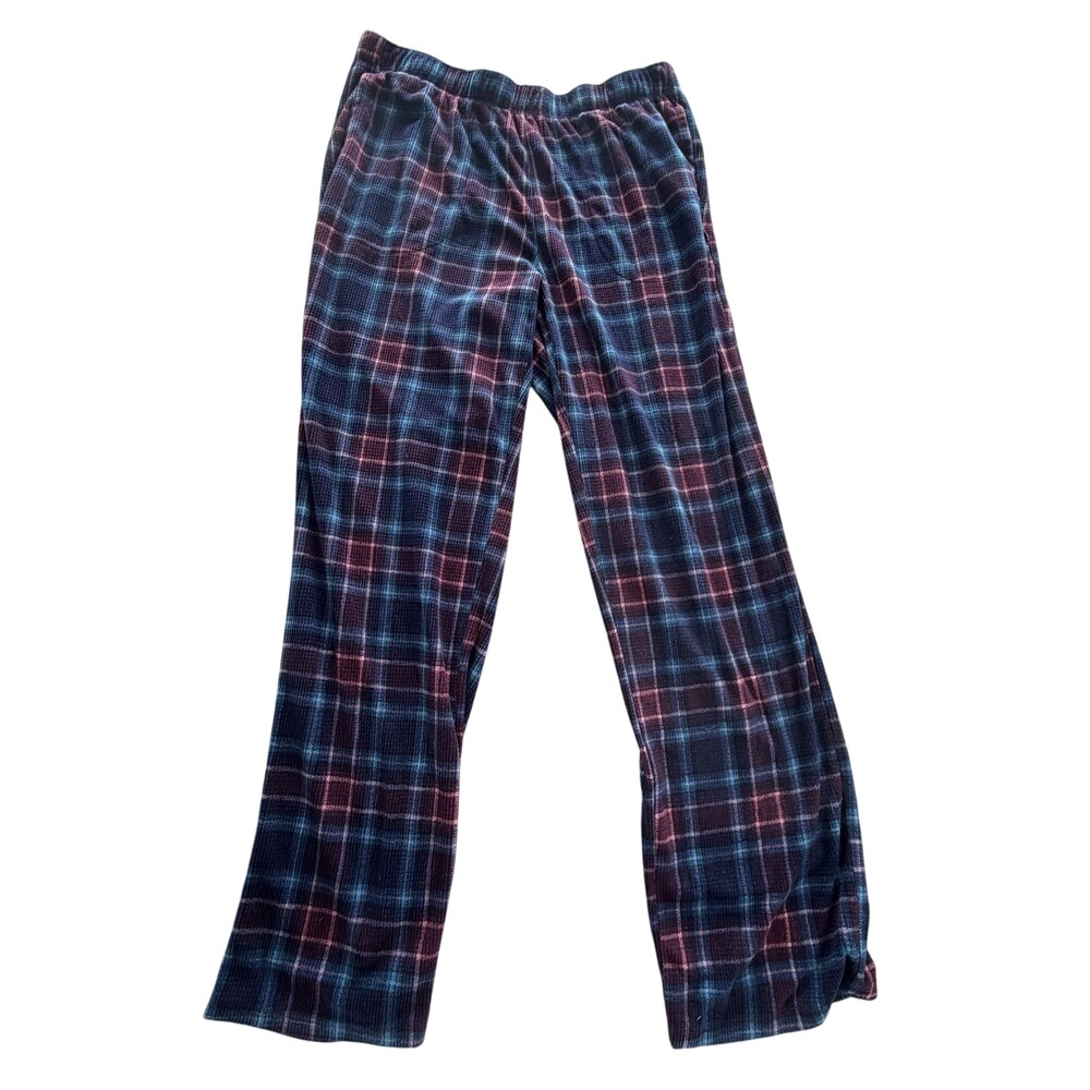 Eddie Bauer Pajama Pants Womens Large Blue Plaid Knit Fleece Sleepwear Lounge